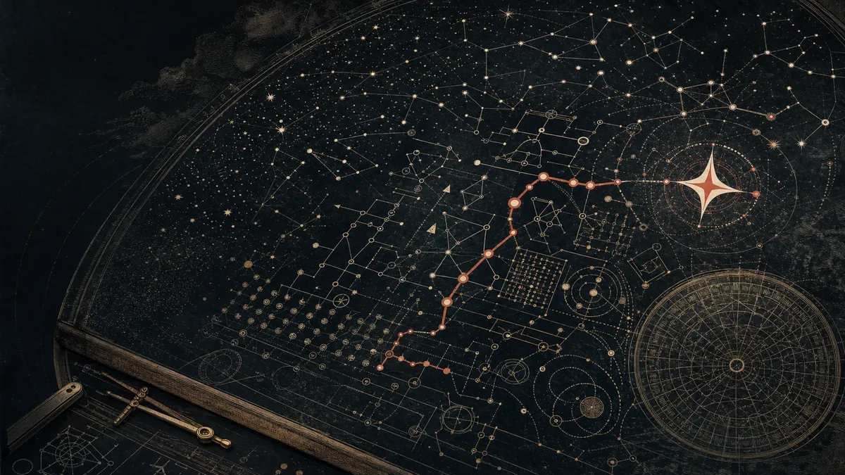A celestial algorithm map revealing a path through complex signals