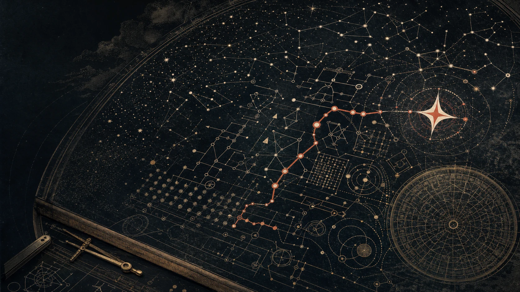 A celestial algorithm map revealing a path through complex signals