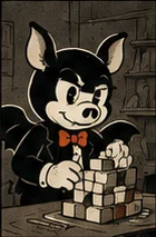 La mascotte de HOCUS empile des cubes, bloc par bloc.